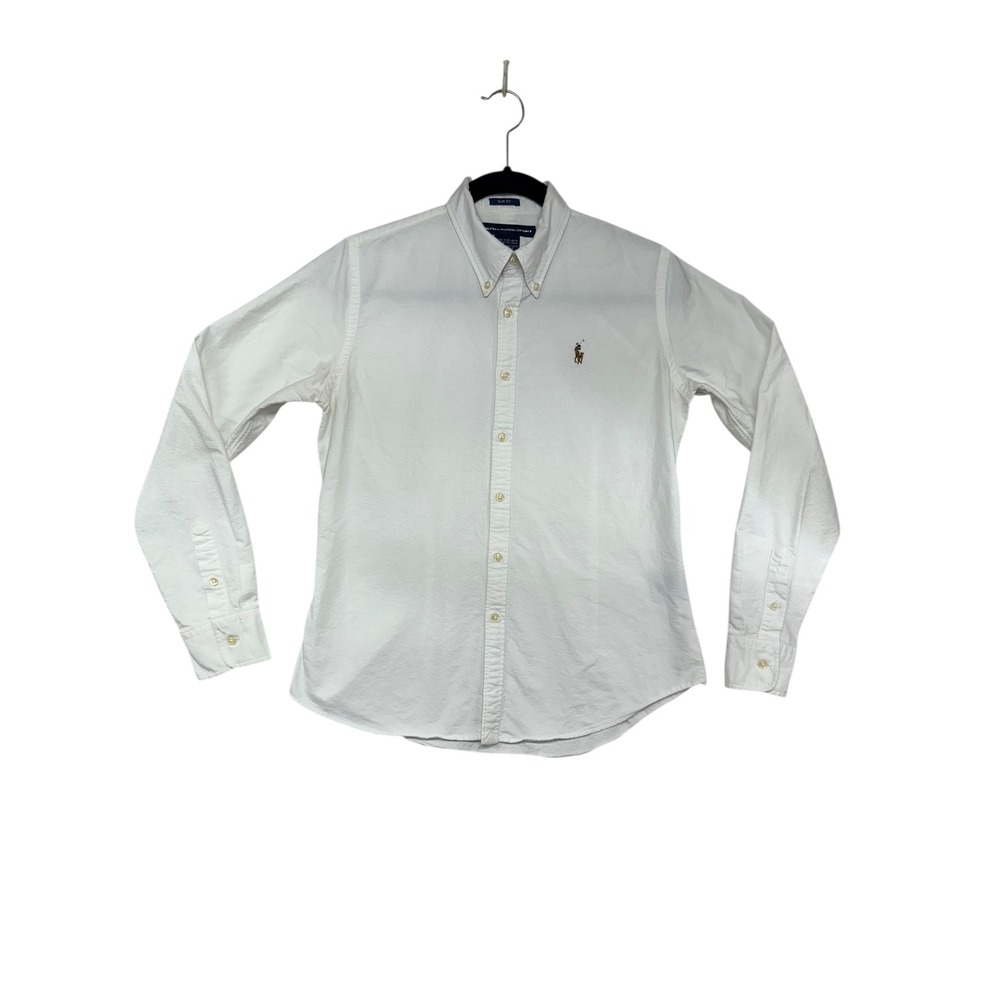 Ralph Lauren Sport Kids White Slim Fit Button Down Shirt‎ Polo Pony Logo Size 10